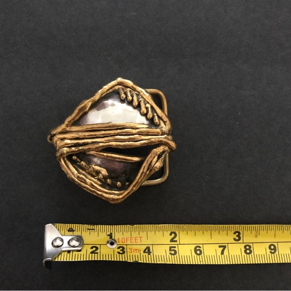 Rare Brutalist Handmade Abstract Two Tone Studio Art Belt Buckle Mixed Metals - Picture 4 of 4